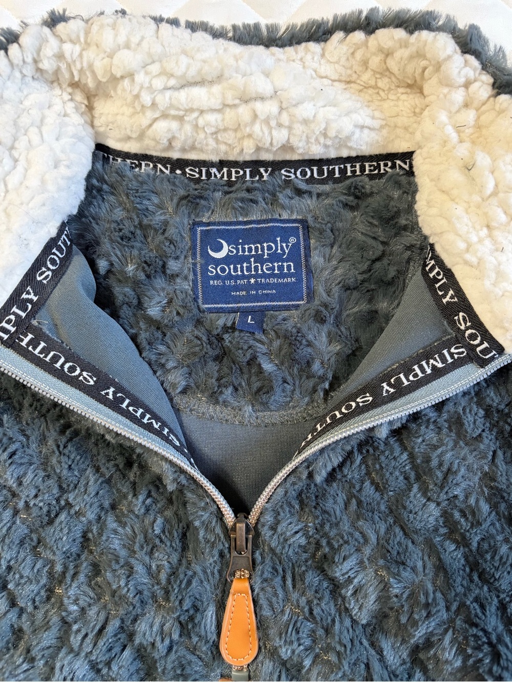 Simply Southern Plush Sherpa Quarter-Zip Jacket - Gray with Cream Lining - Picture 5 of 8